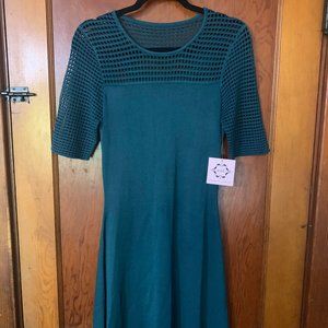 Nanette Lepore Ocean Teal Blue Perforated Stretch Sweater Dress